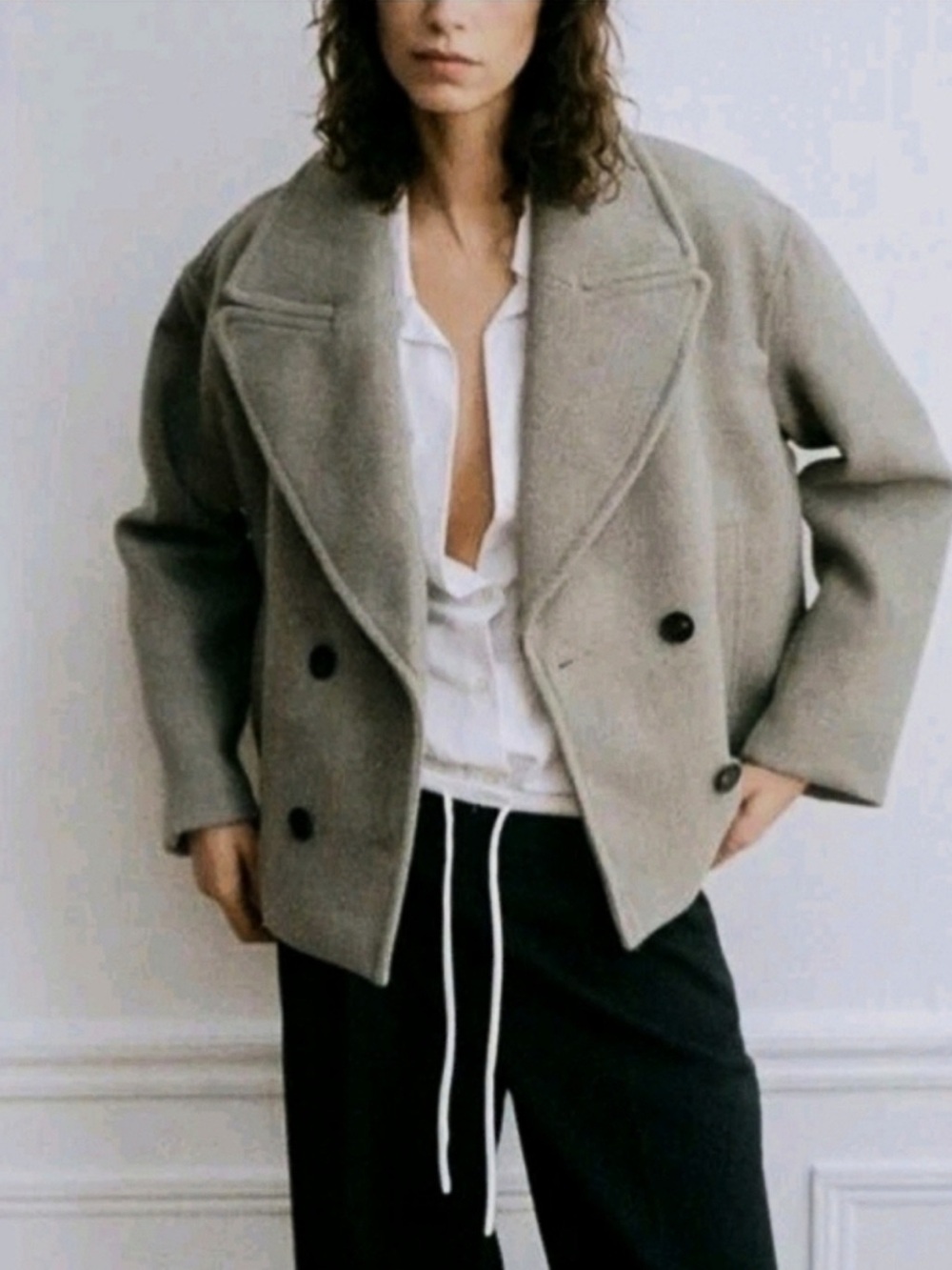 Zara Double-Breasted Coat Second hand Peacoat in Light Taupe Sz M